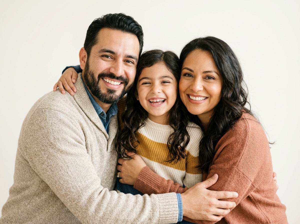 Familia hispana protegida con cobertura médica integral
